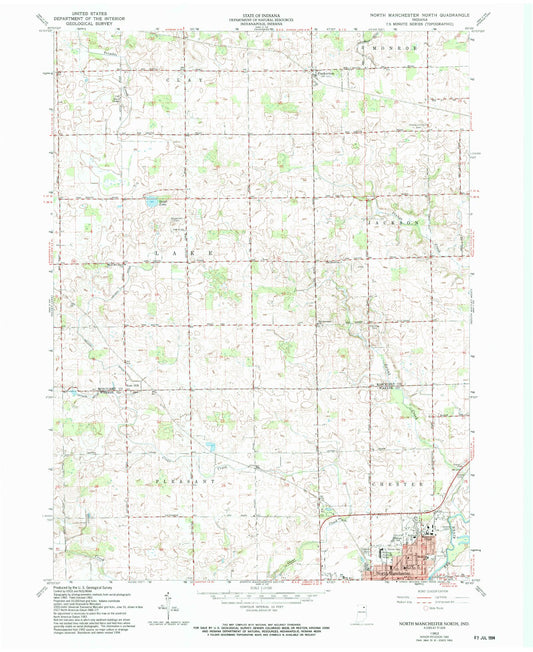 Classic USGS North Manchester North Indiana 7.5'x7.5' Topo Map Image