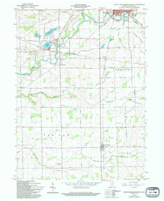Classic USGS North Manchester South Indiana 7.5'x7.5' Topo Map Image