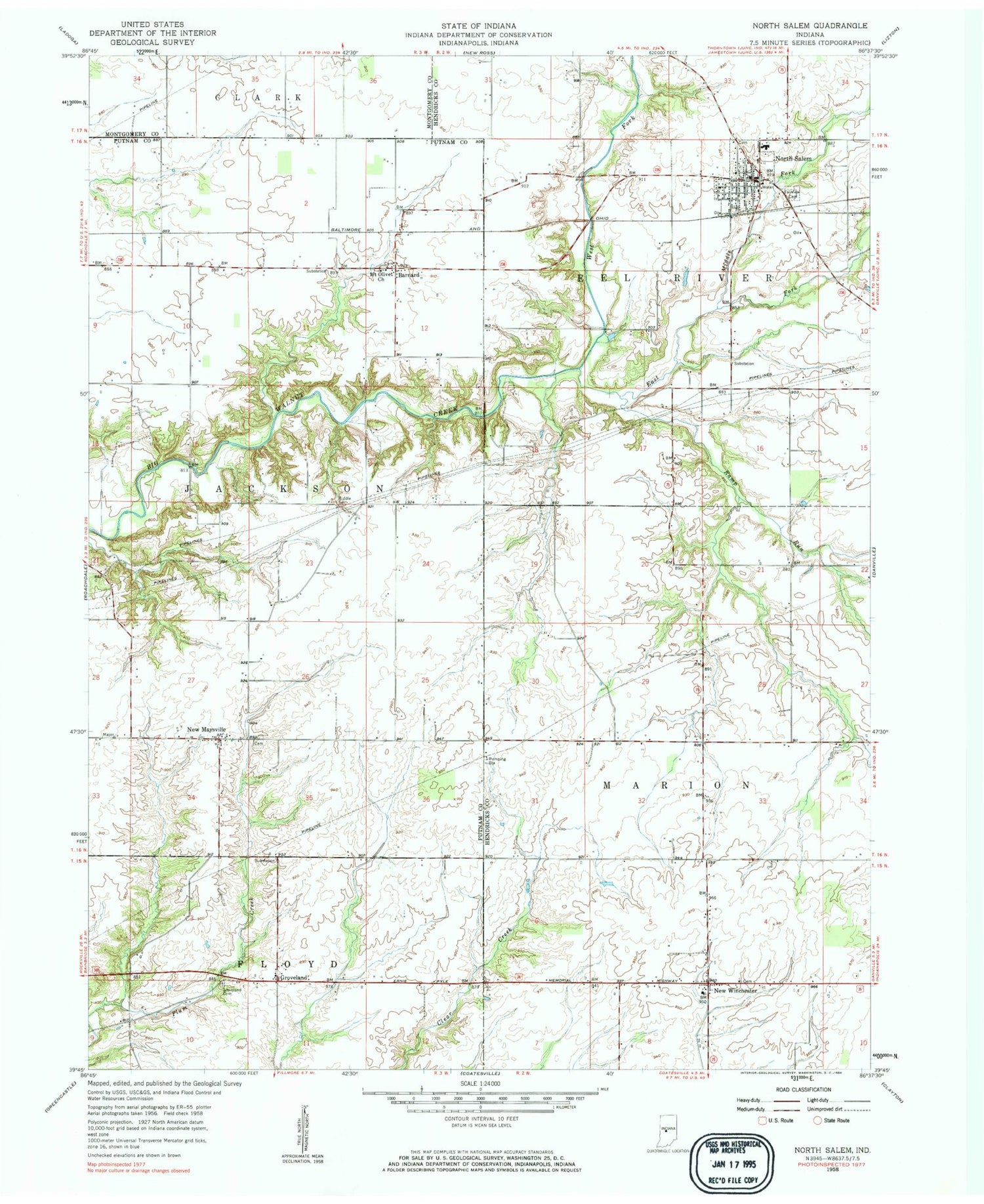 Classic USGS North Salem Indiana 7.5'x7.5' Topo Map Image