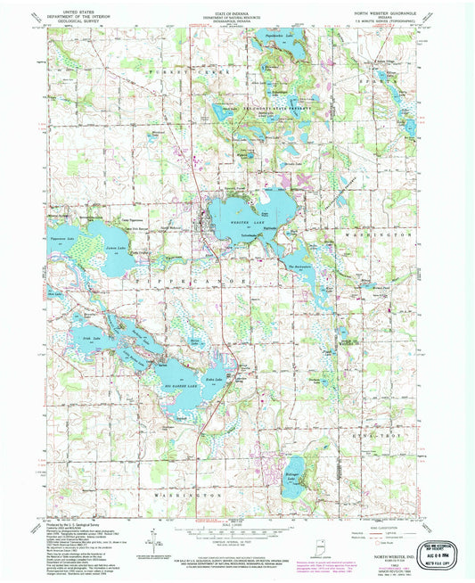 Classic USGS North Webster Indiana 7.5'x7.5' Topo Map Image