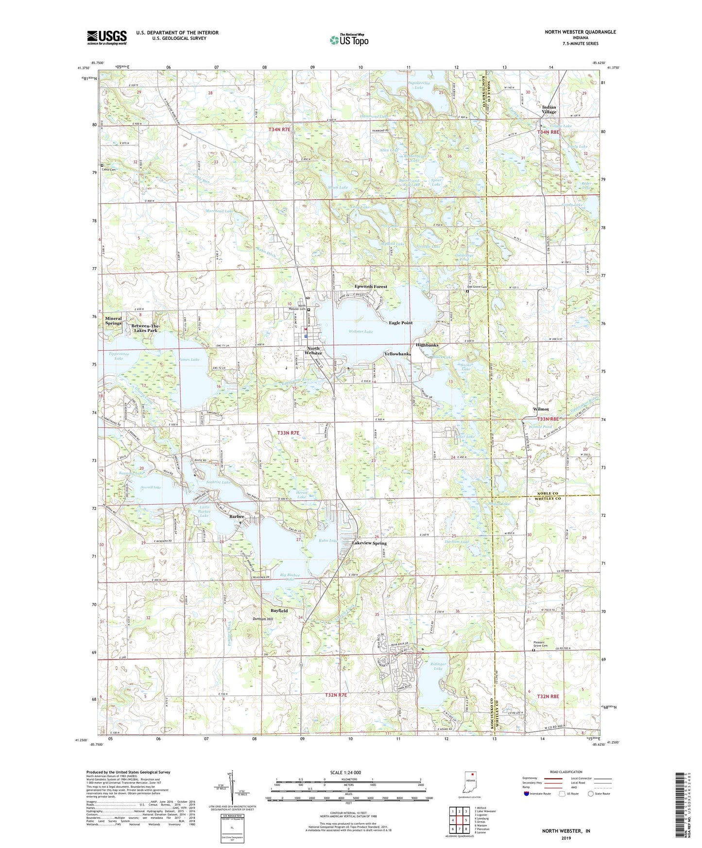 North Webster Indiana US Topo Map Image