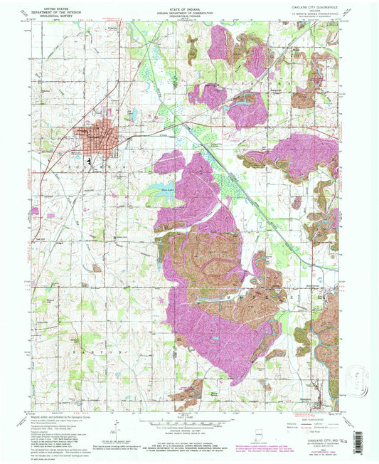 Classic USGS Oakland City Indiana 7.5'x7.5' Topo Map Image