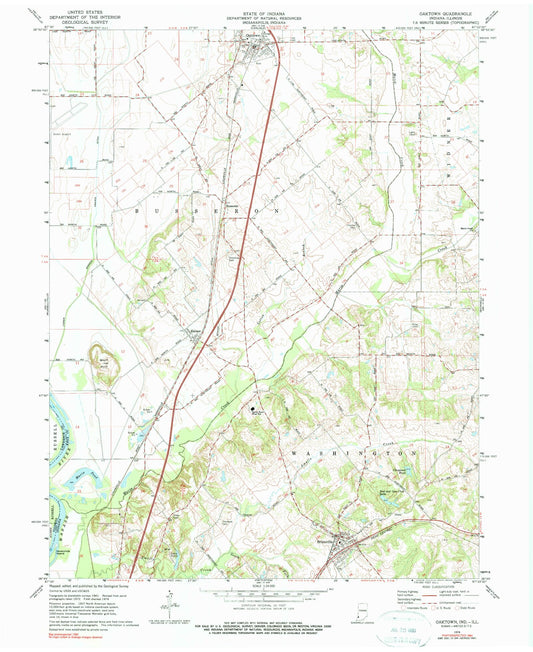 Classic USGS Oaktown Indiana 7.5'x7.5' Topo Map Image