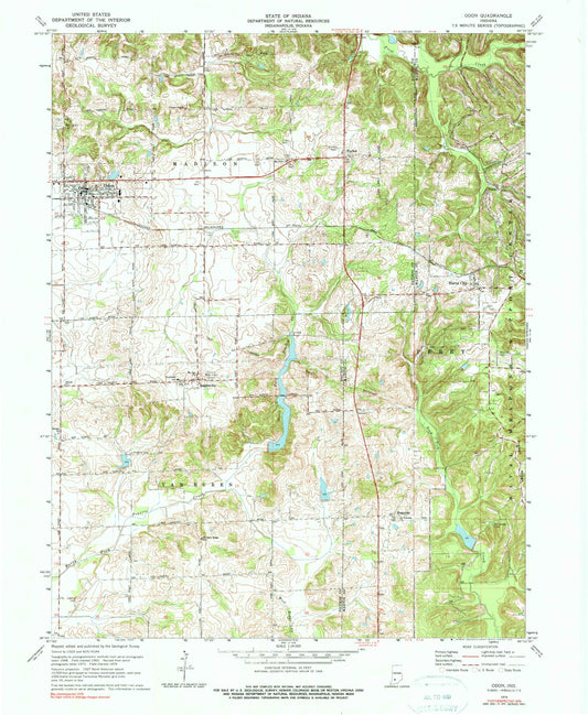Classic USGS Odon Indiana 7.5'x7.5' Topo Map Image