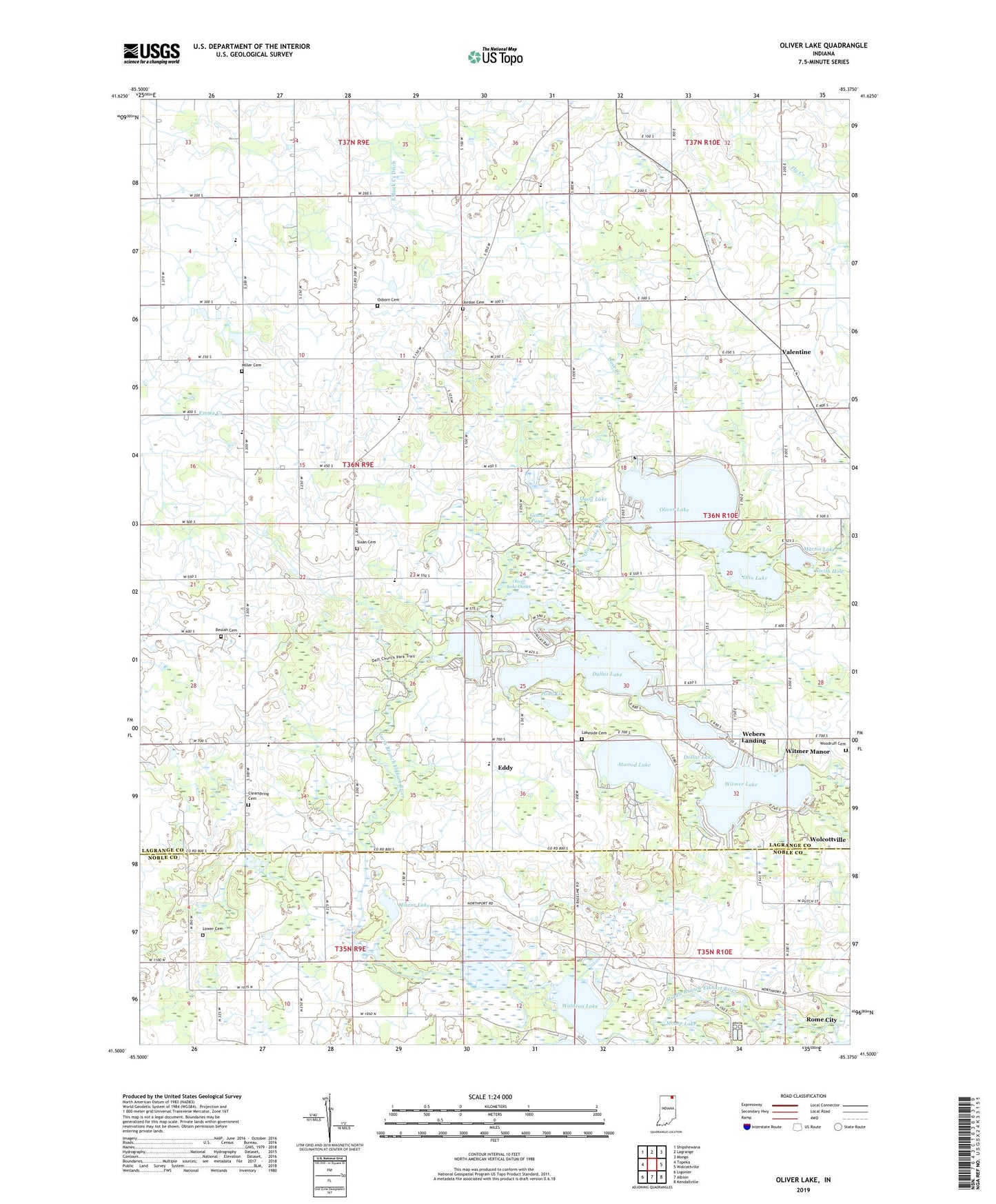 Oliver Lake Indiana US Topo Map Image