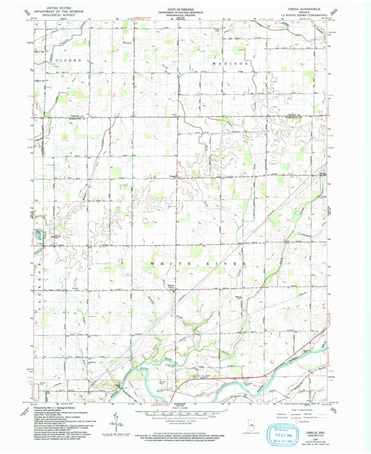Classic USGS Omega Indiana 7.5'x7.5' Topo Map Image