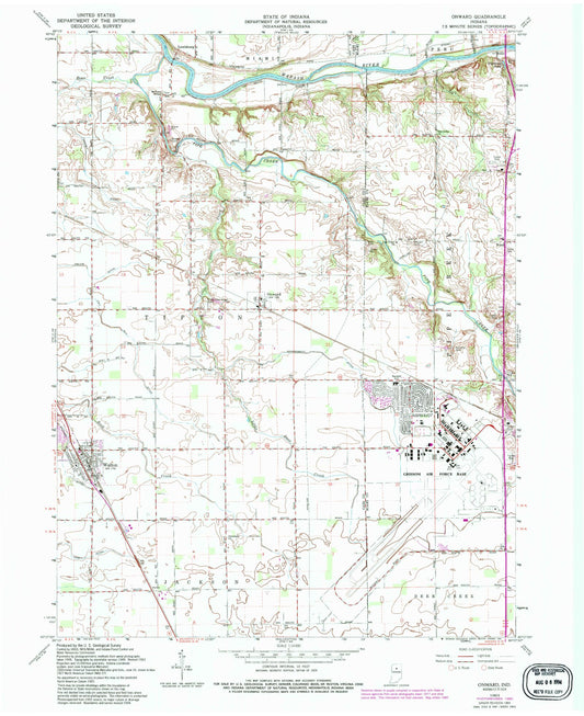 Classic USGS Onward Indiana 7.5'x7.5' Topo Map Image
