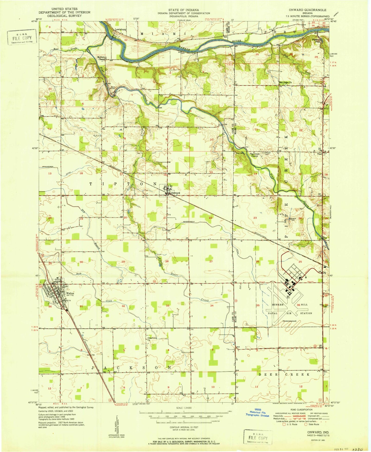 Classic USGS Onward Indiana 7.5'x7.5' Topo Map Image