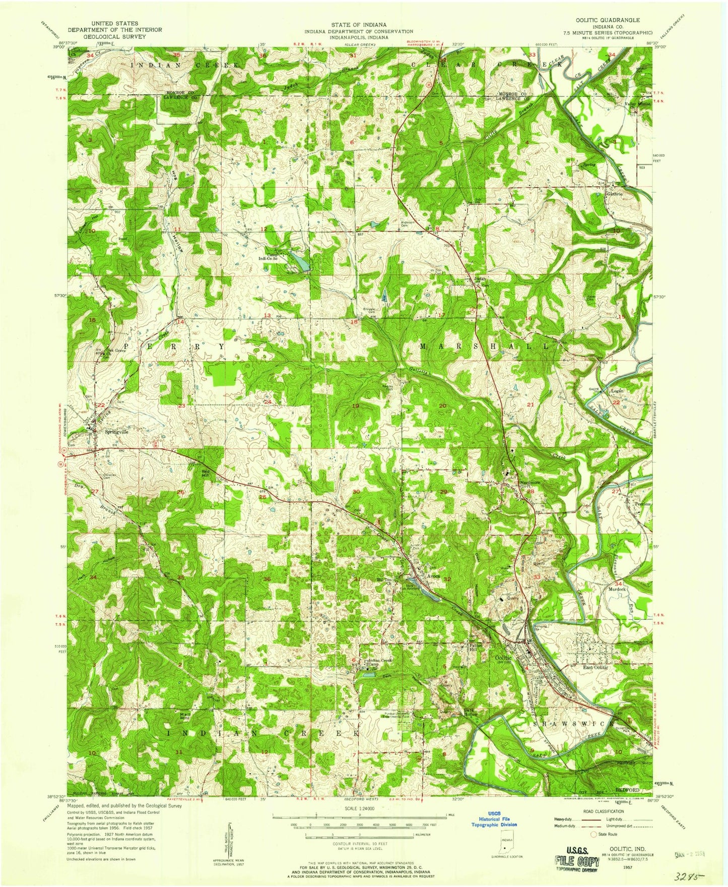 Classic USGS Oolitic Indiana 7.5'x7.5' Topo Map Image