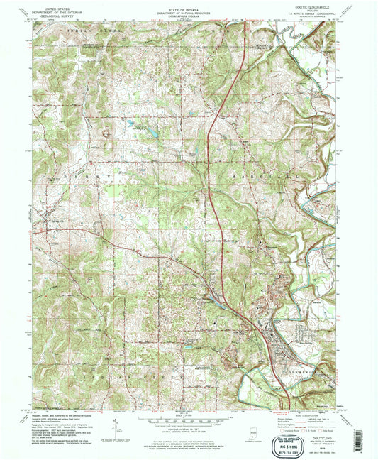 Classic USGS Oolitic Indiana 7.5'x7.5' Topo Map Image