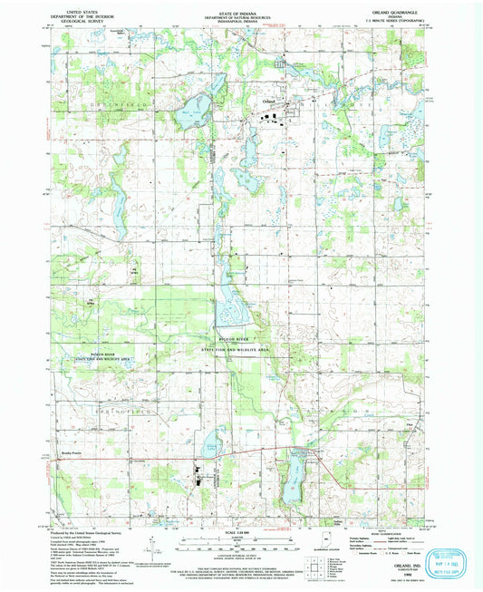 Classic USGS Orland Indiana 7.5'x7.5' Topo Map Image