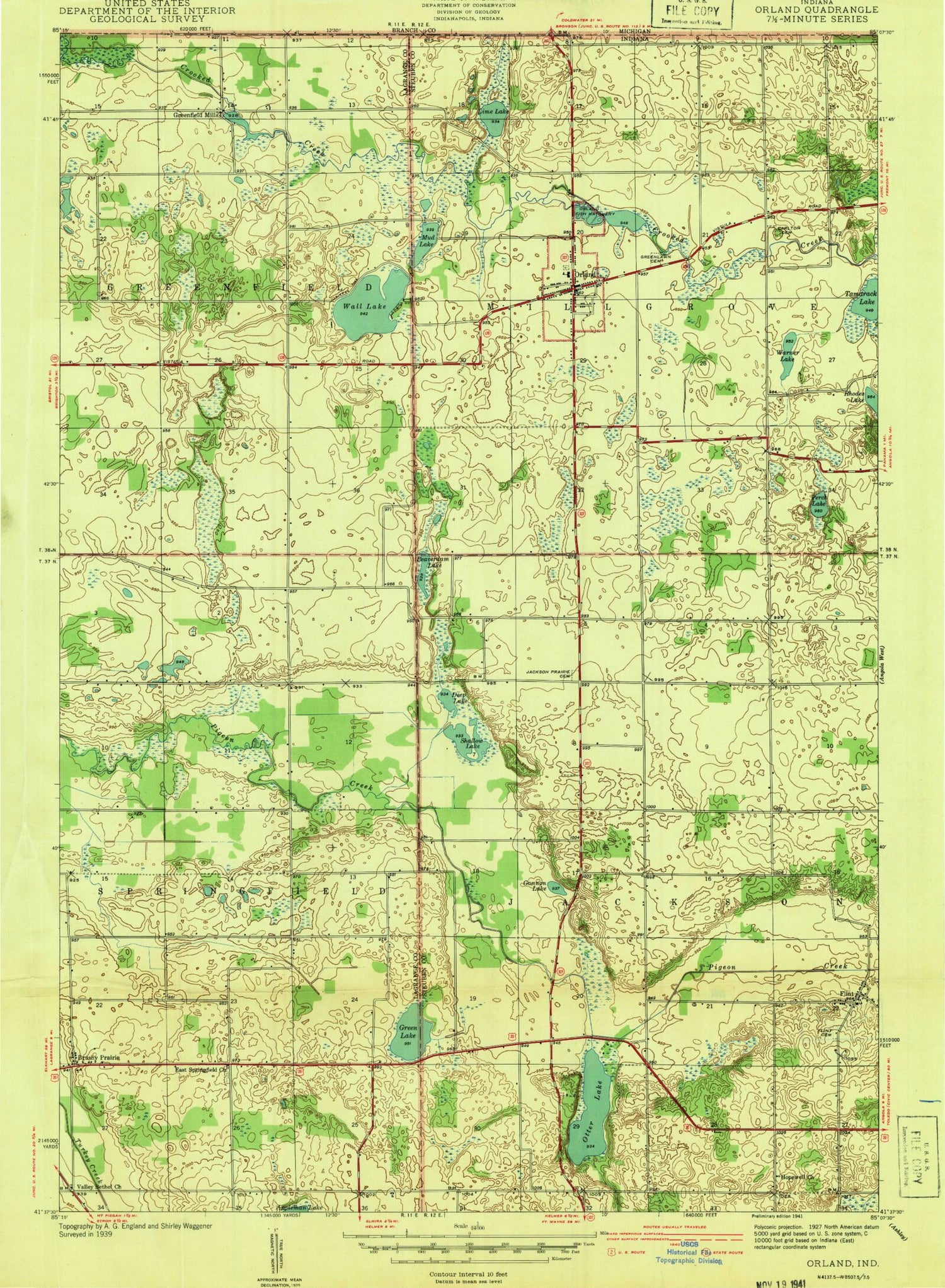 Classic USGS Orland Indiana 7.5'x7.5' Topo Map Image