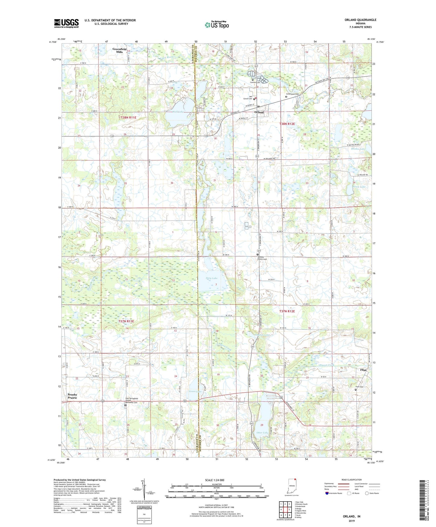 Orland Indiana US Topo Map Image