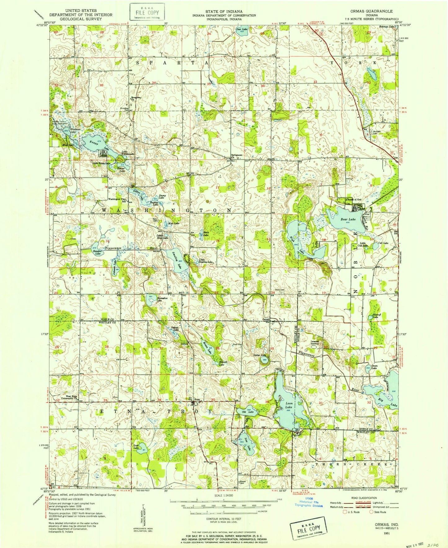 Classic USGS Ormas Indiana 7.5'x7.5' Topo Map Image