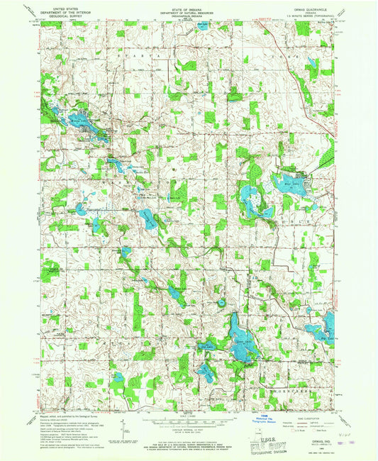 Classic USGS Ormas Indiana 7.5'x7.5' Topo Map Image
