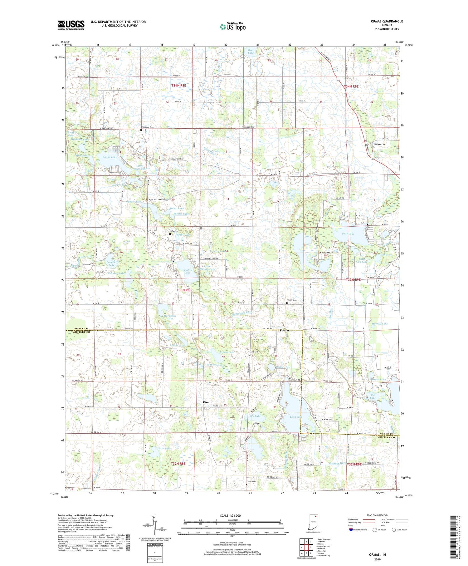 Ormas Indiana US Topo Map Image
