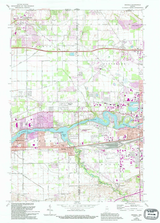 Classic USGS Osceola Indiana 7.5'x7.5' Topo Map Image