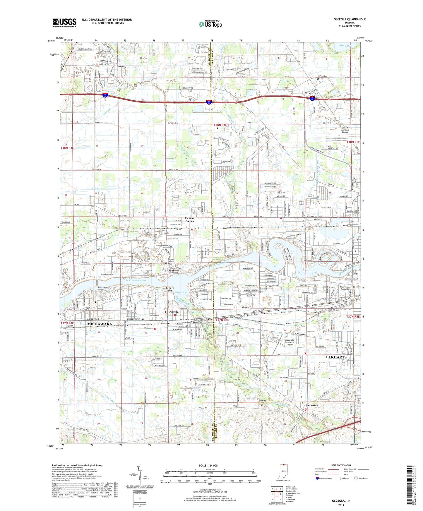 Osceola Indiana US Topo Map Image