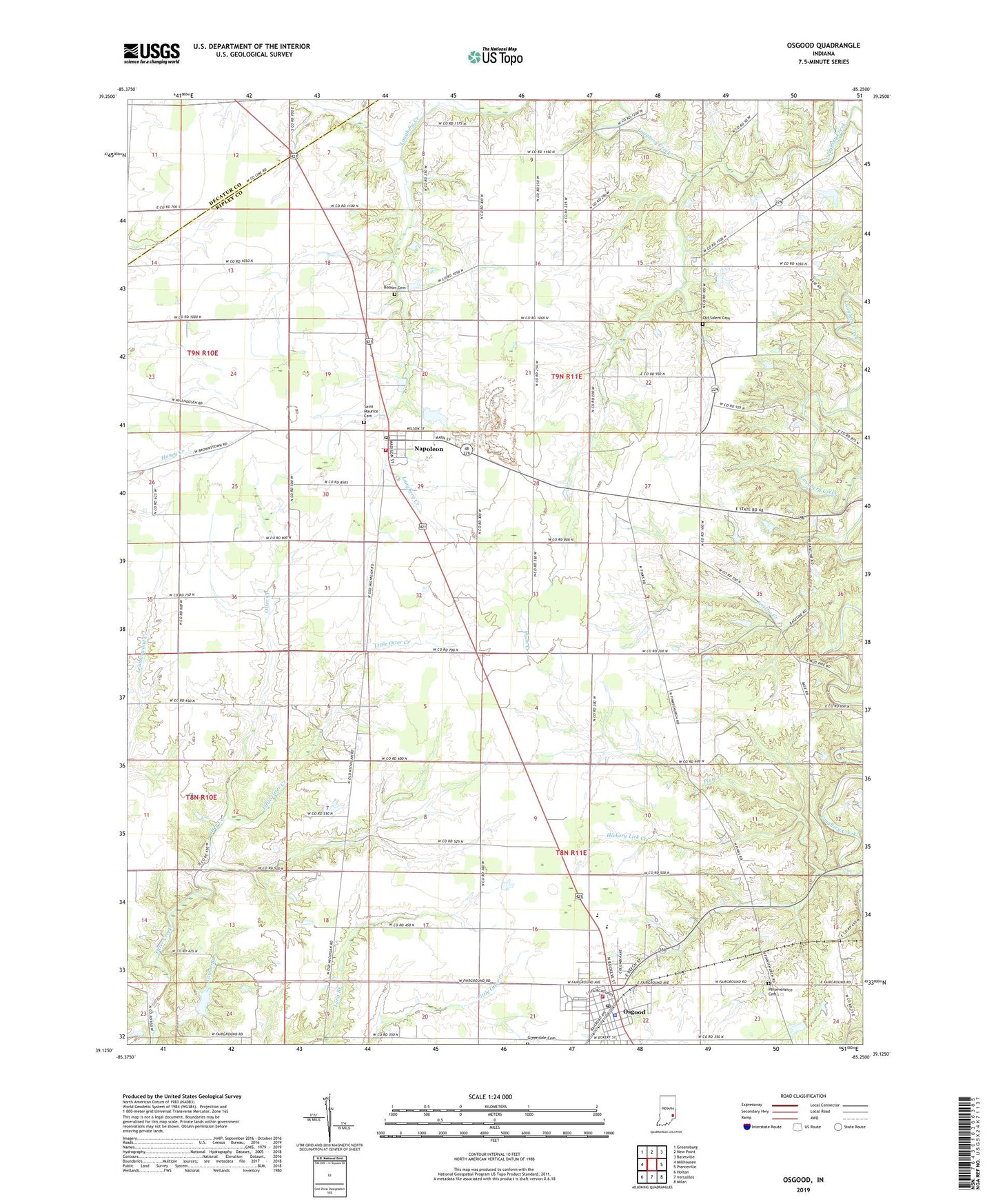 Osgood Indiana US Topo Map Image