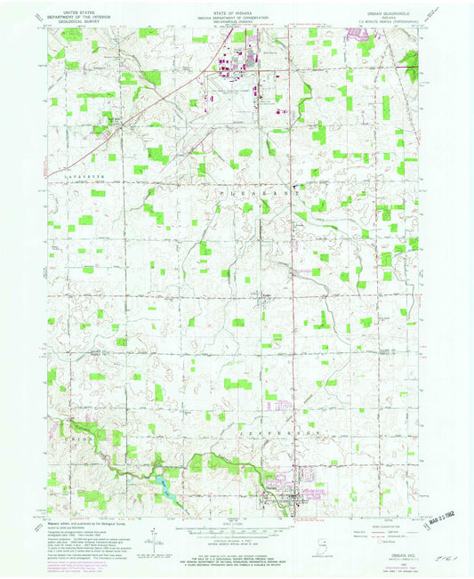 Classic USGS Ossian Indiana 7.5'x7.5' Topo Map Image