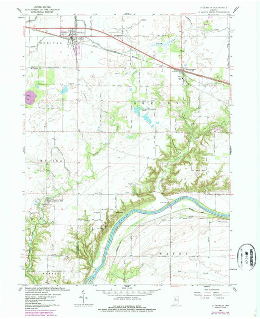 Classic USGS Otterbein Indiana 7.5'x7.5' Topo Map Image