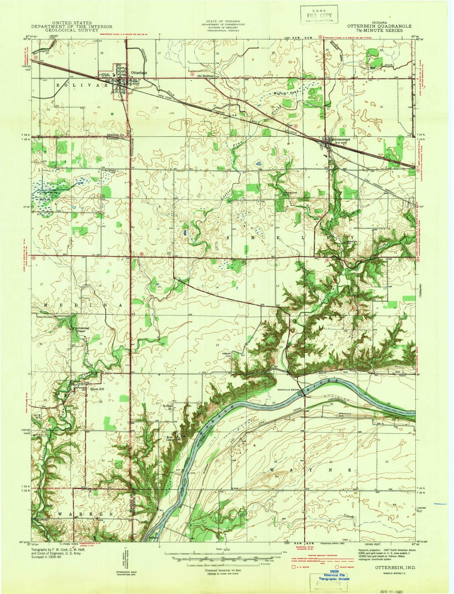 Classic USGS Otterbein Indiana 7.5'x7.5' Topo Map Image