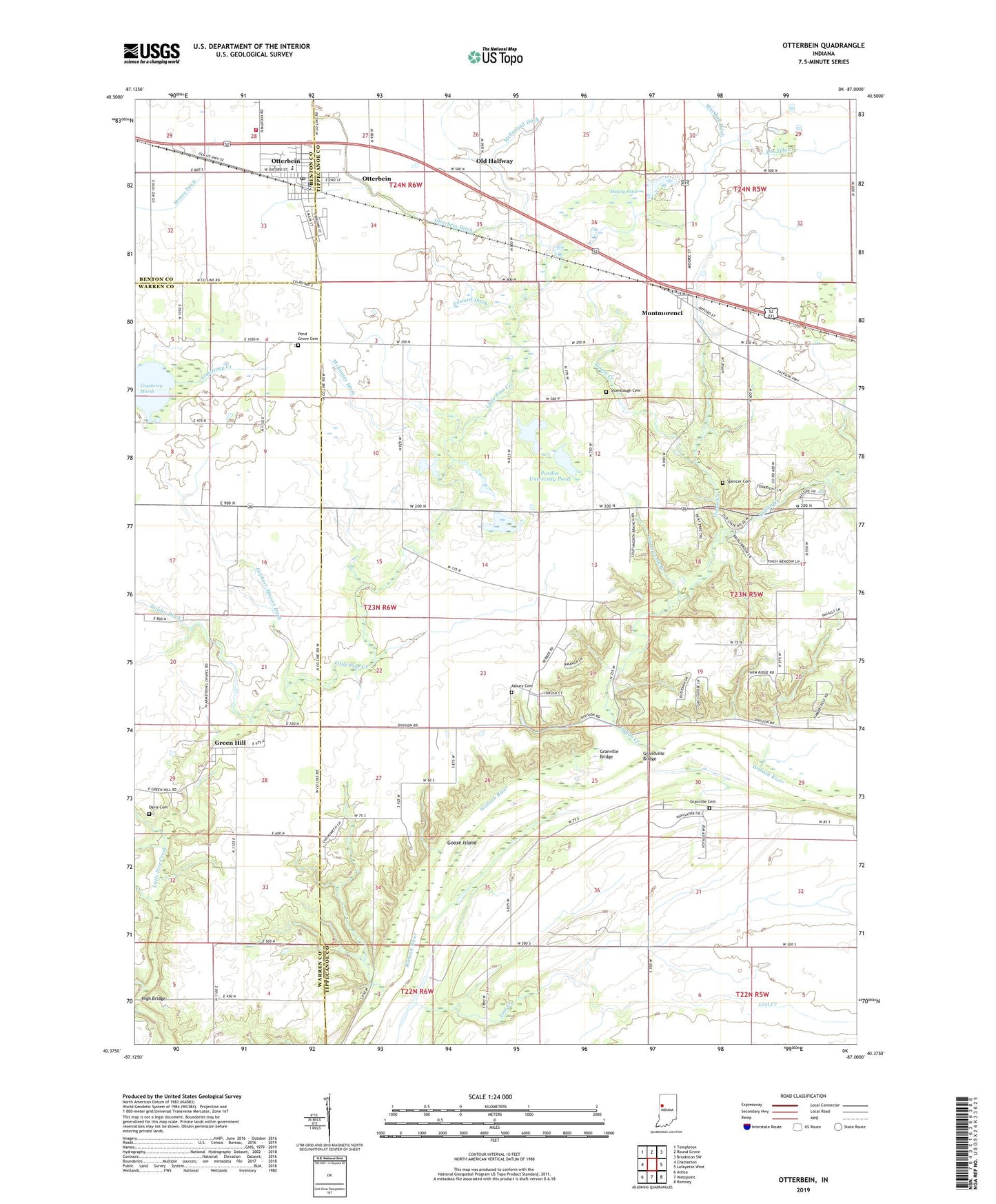 Otterbein Indiana US Topo Map Image