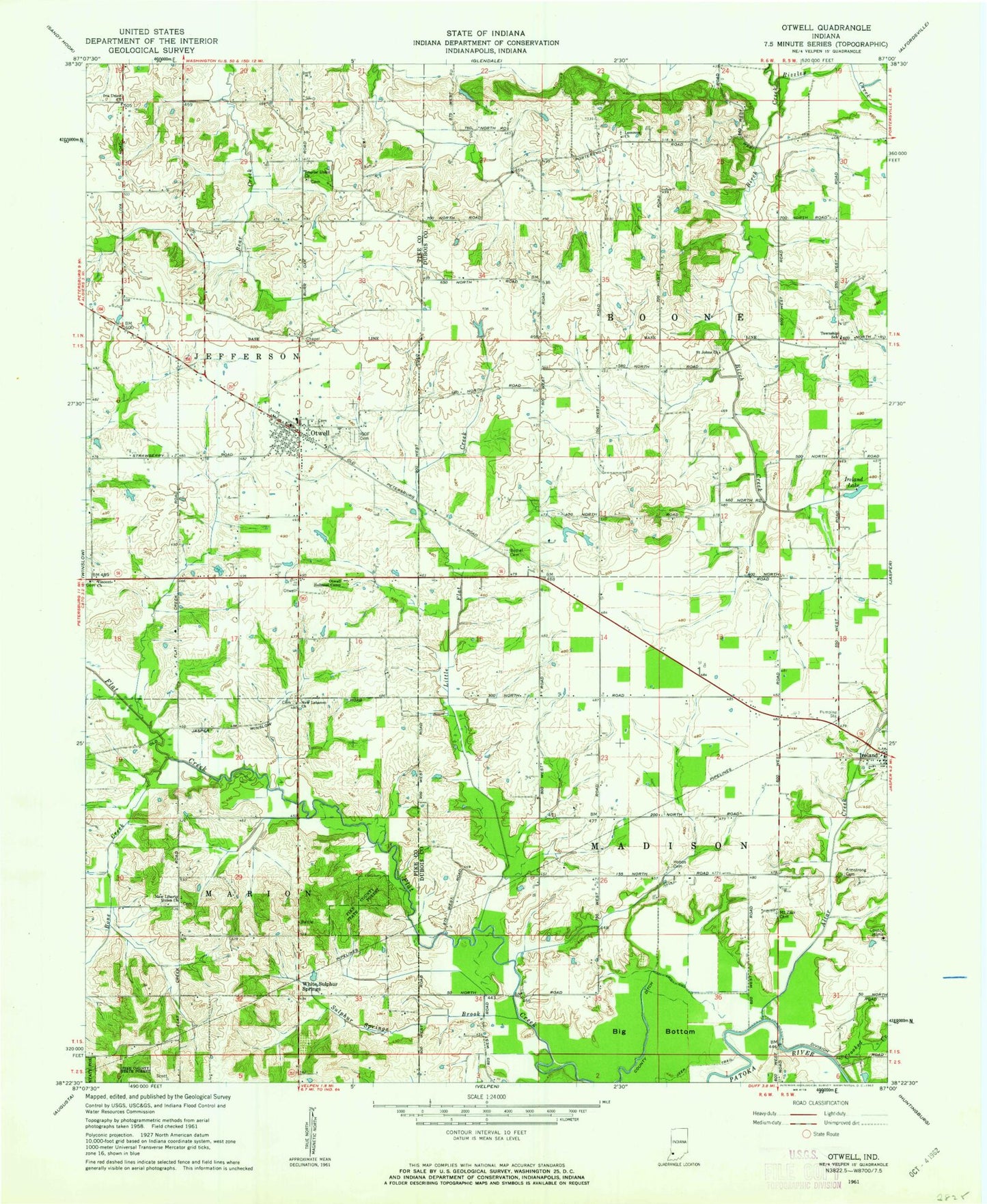 Classic USGS Otwell Indiana 7.5'x7.5' Topo Map Image
