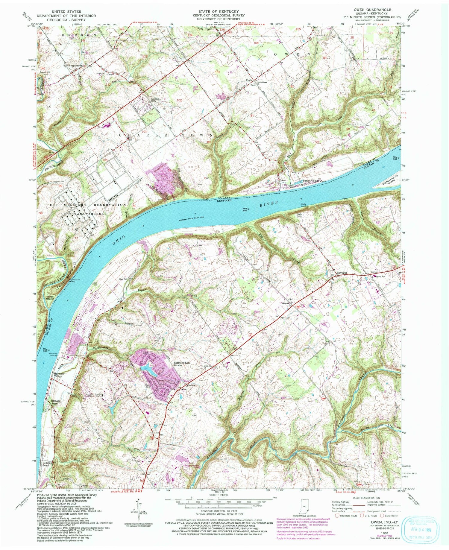 Classic USGS Owen Indiana 7.5'x7.5' Topo Map Image