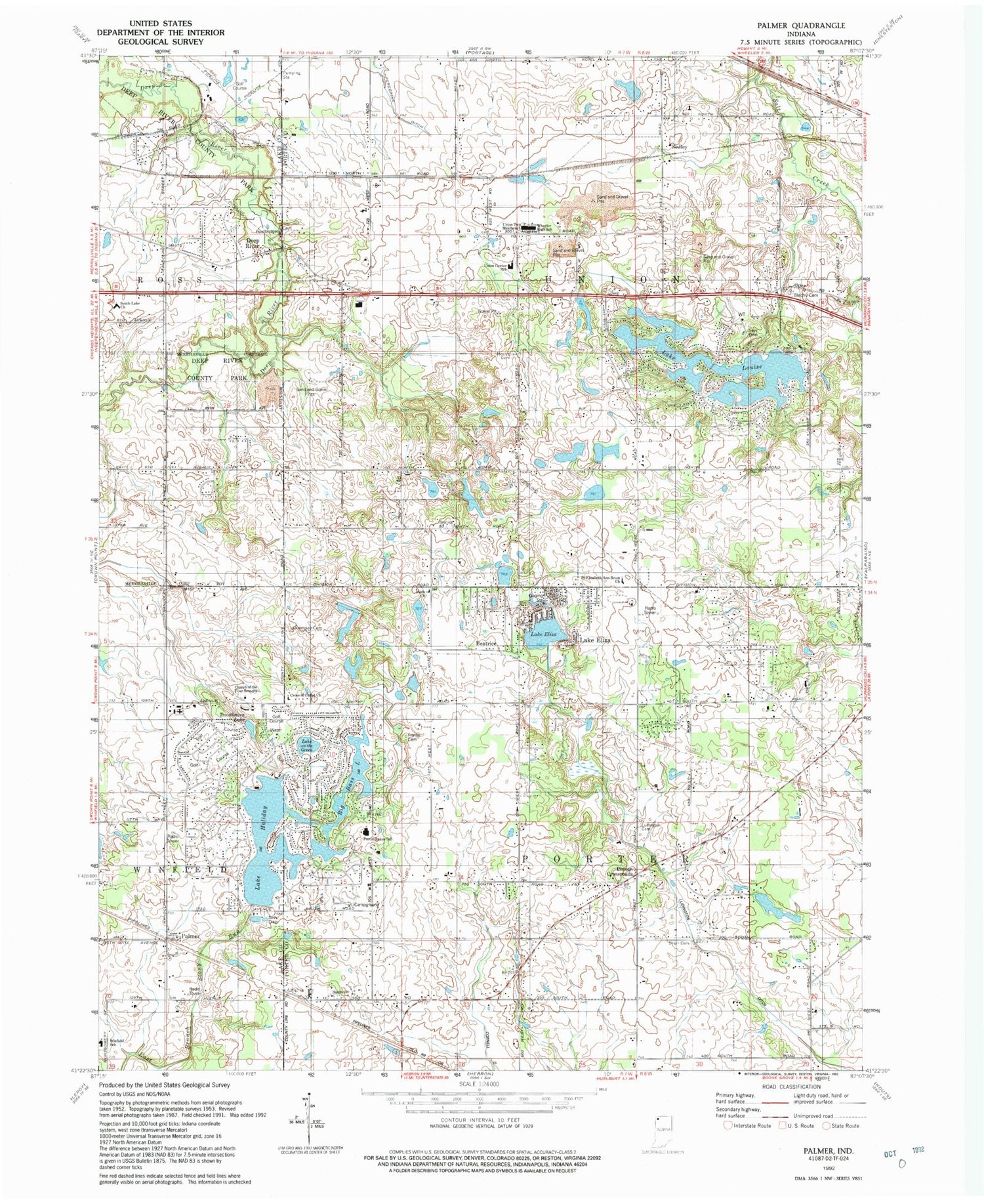 Classic USGS Palmer Indiana 7.5'x7.5' Topo Map Image