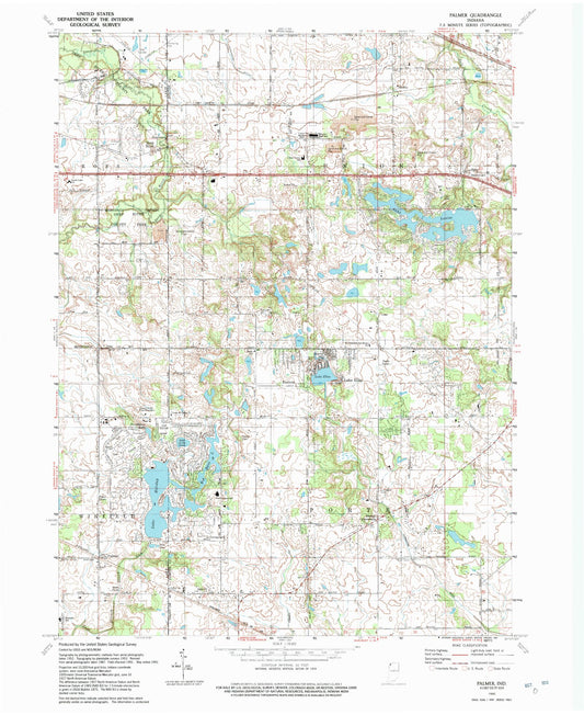 Classic USGS Palmer Indiana 7.5'x7.5' Topo Map Image