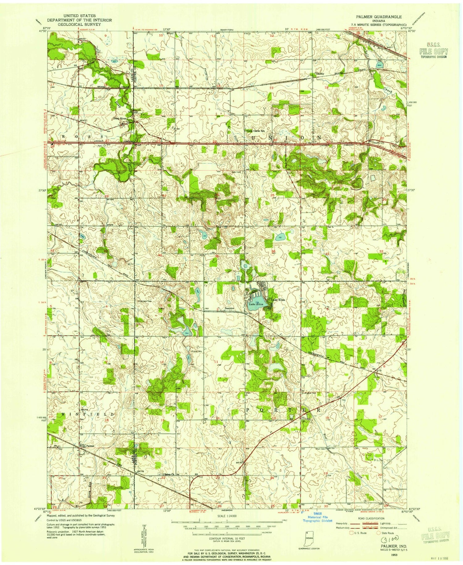 Classic USGS Palmer Indiana 7.5'x7.5' Topo Map Image