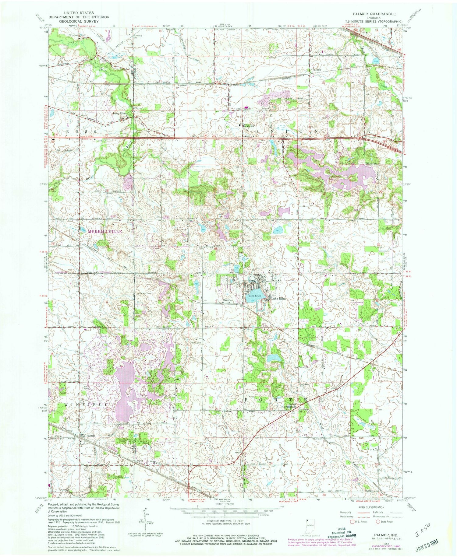 Classic USGS Palmer Indiana 7.5'x7.5' Topo Map Image