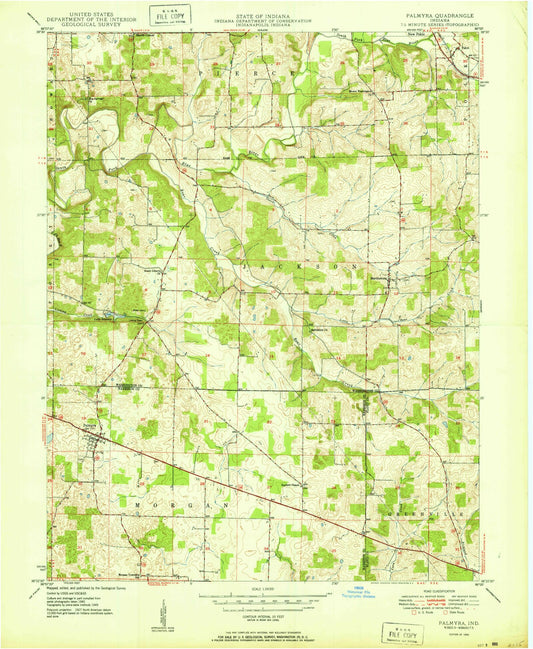Classic USGS Palmyra Indiana 7.5'x7.5' Topo Map Image