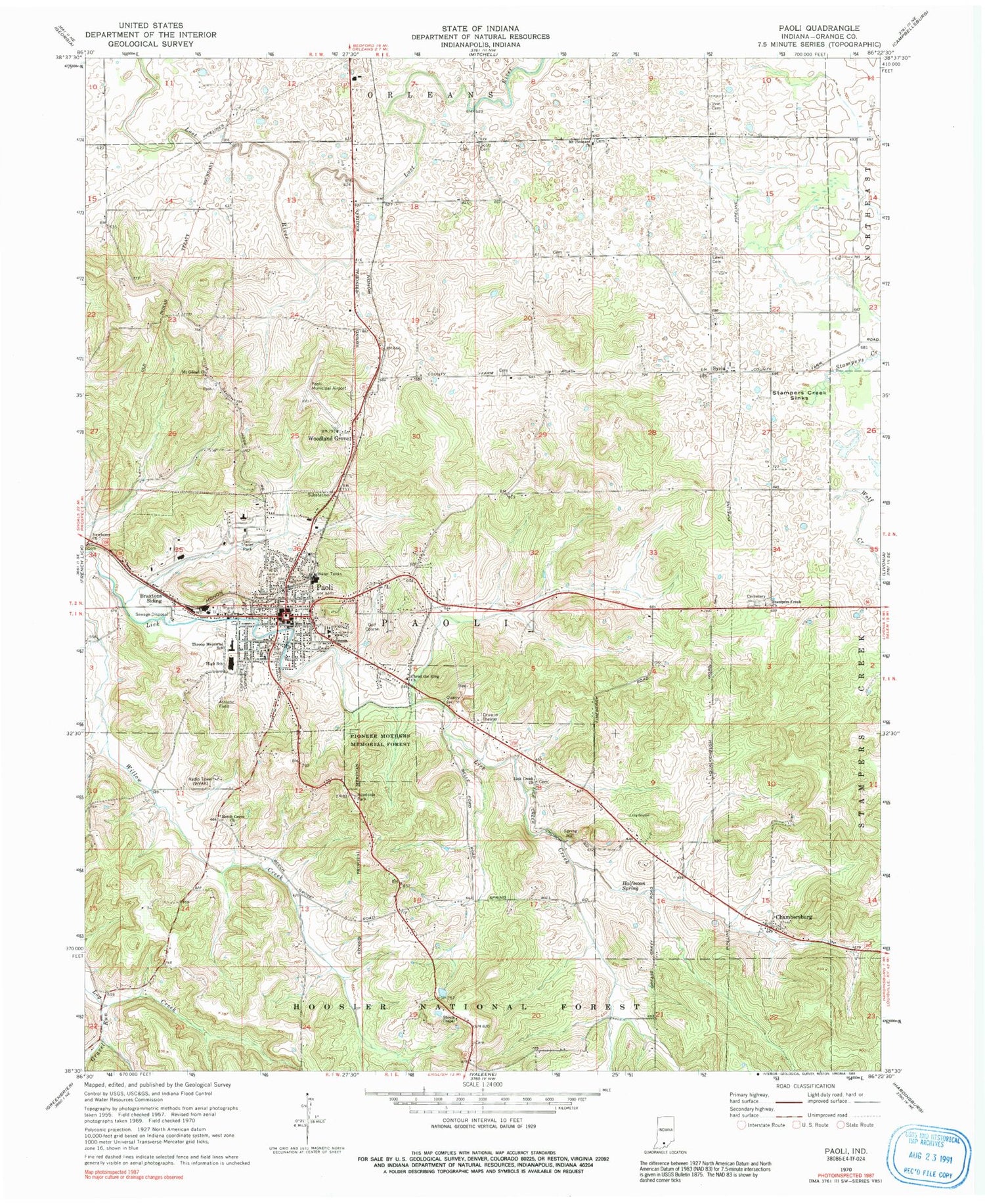 Classic USGS Paoli Indiana 7.5'x7.5' Topo Map Image