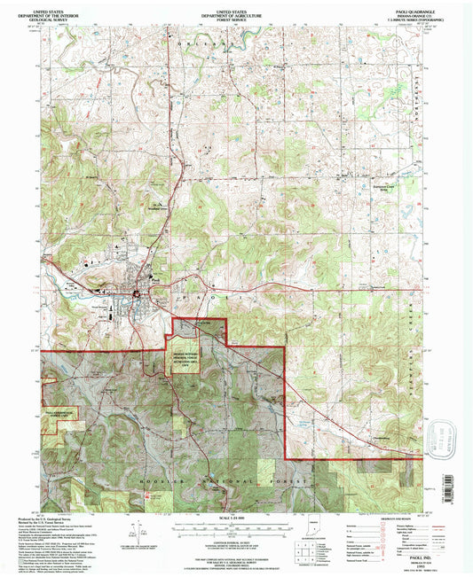 Classic USGS Paoli Indiana 7.5'x7.5' Topo Map Image
