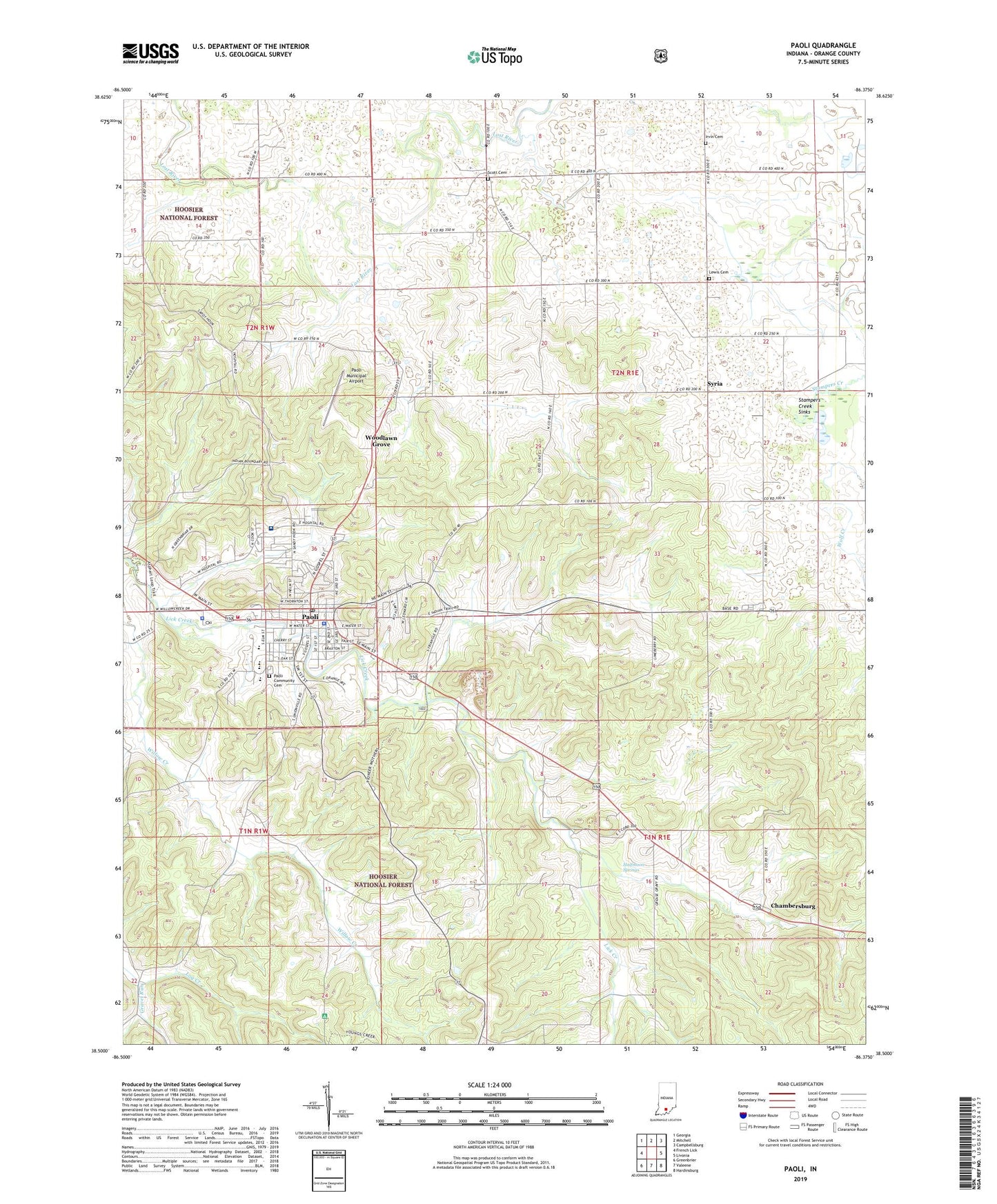 Paoli Indiana US Topo Map Image