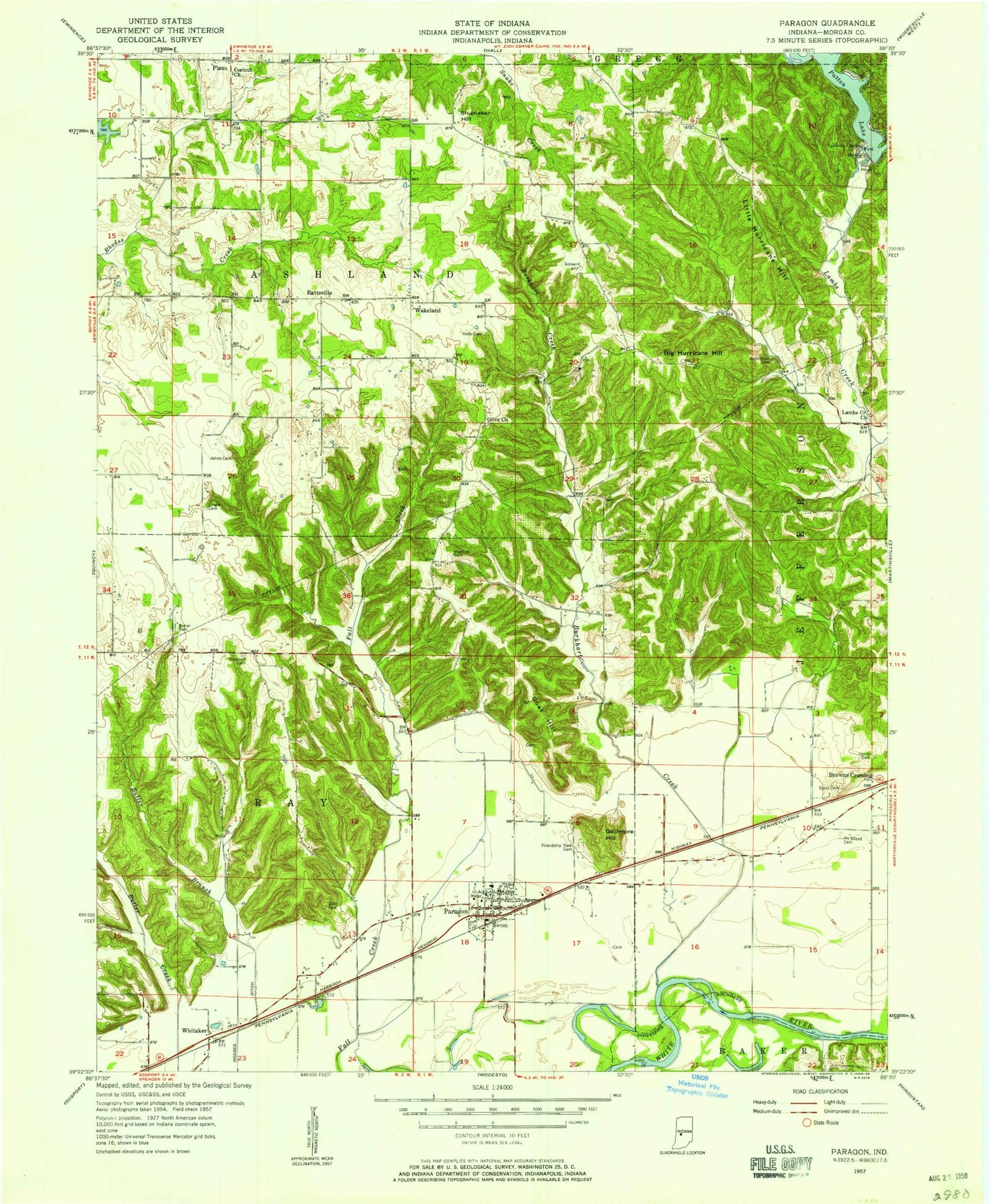Classic USGS Paragon Indiana 7.5'x7.5' Topo Map Image