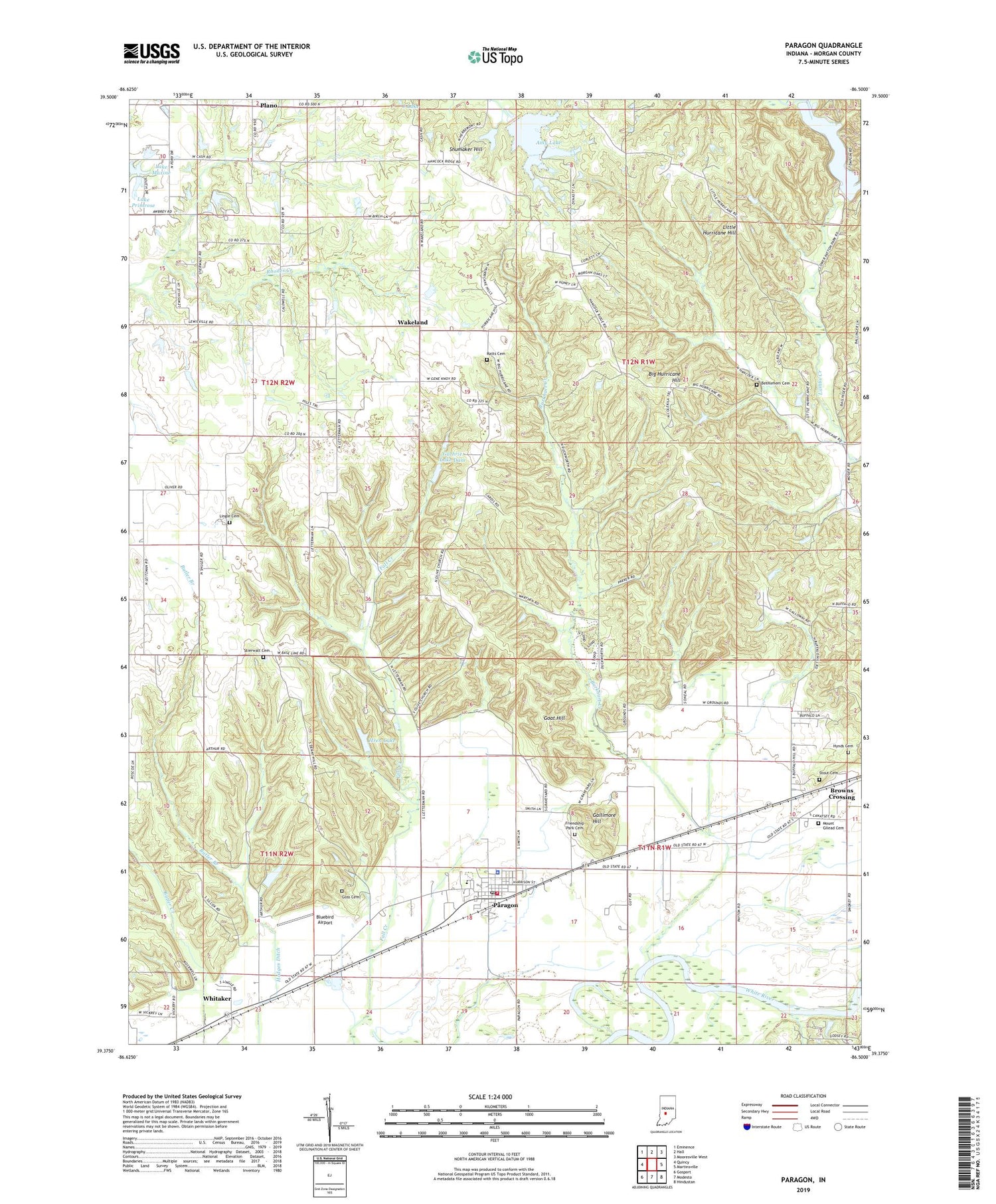 Paragon Indiana US Topo Map Image