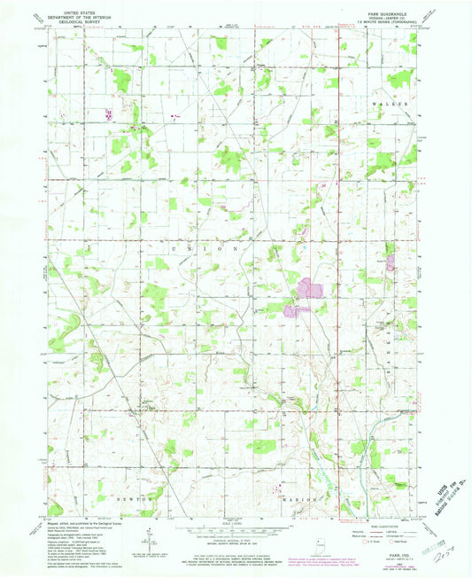 Classic USGS Parr Indiana 7.5'x7.5' Topo Map Image