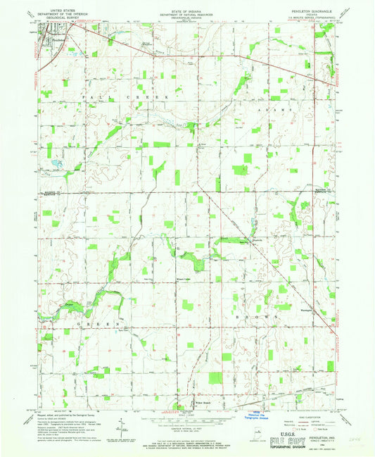 Classic USGS Pendleton Indiana 7.5'x7.5' Topo Map Image