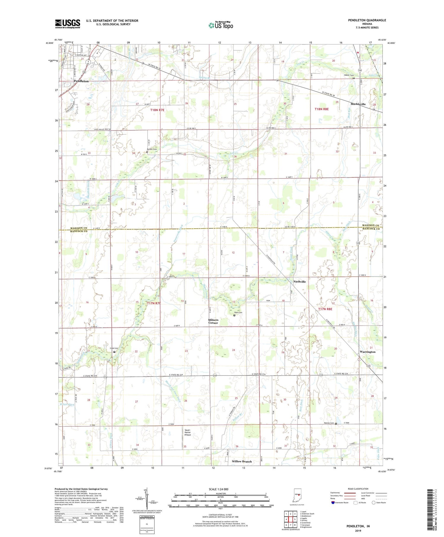 Pendleton Indiana US Topo Map Image