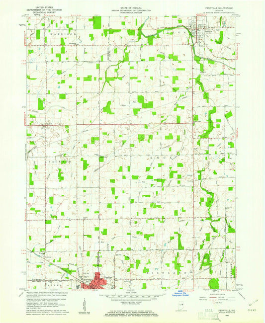 Classic USGS Pennville Indiana 7.5'x7.5' Topo Map Image