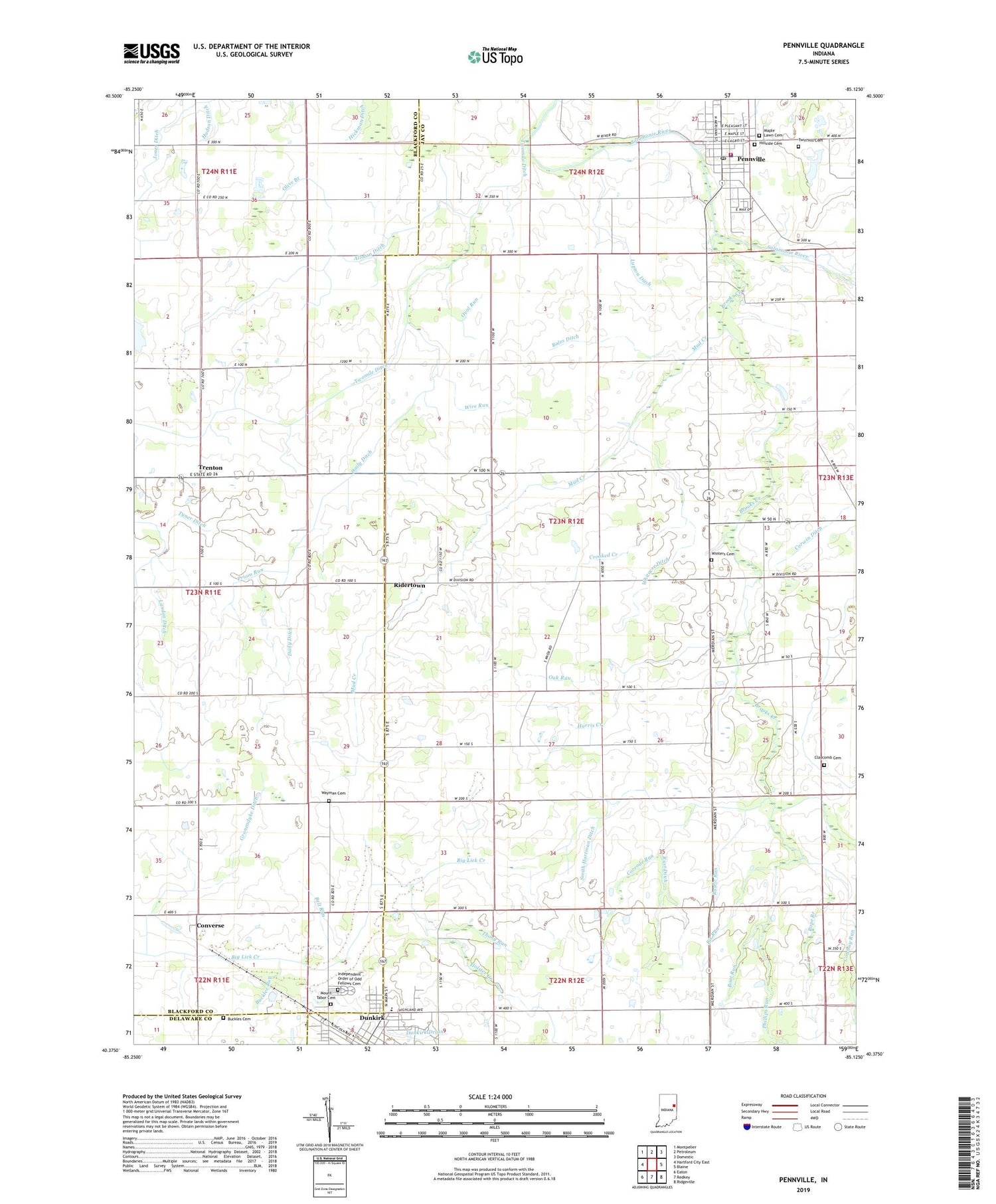 Pennville Indiana US Topo Map Image