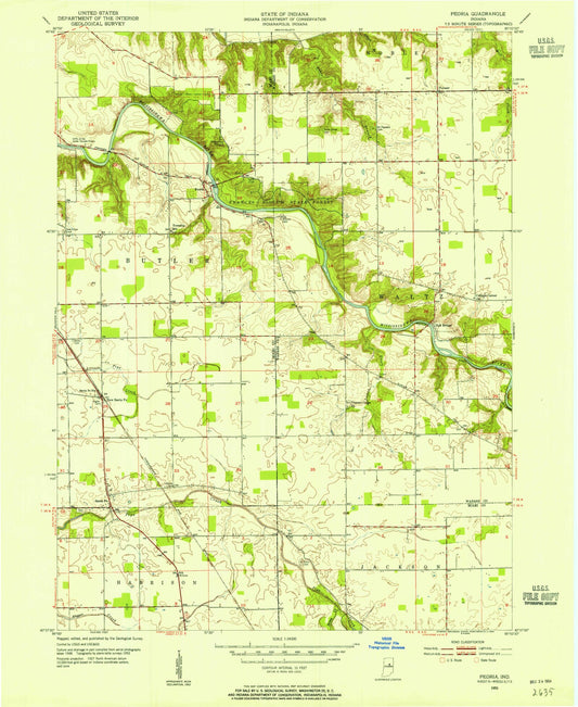 Classic USGS Peoria Indiana 7.5'x7.5' Topo Map Image