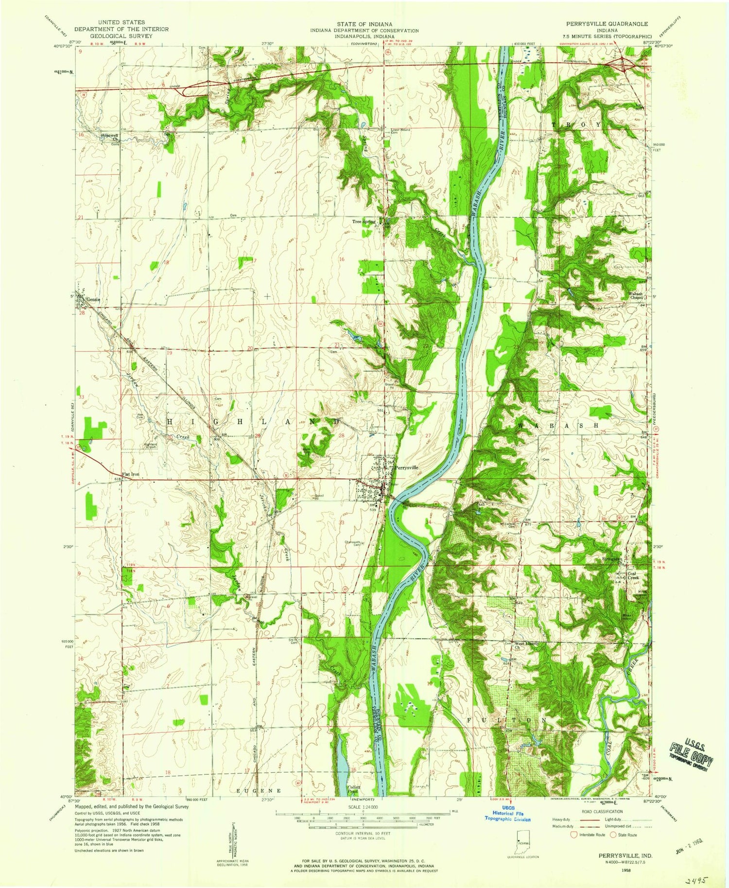 Classic USGS Perrysville Indiana 7.5'x7.5' Topo Map Image
