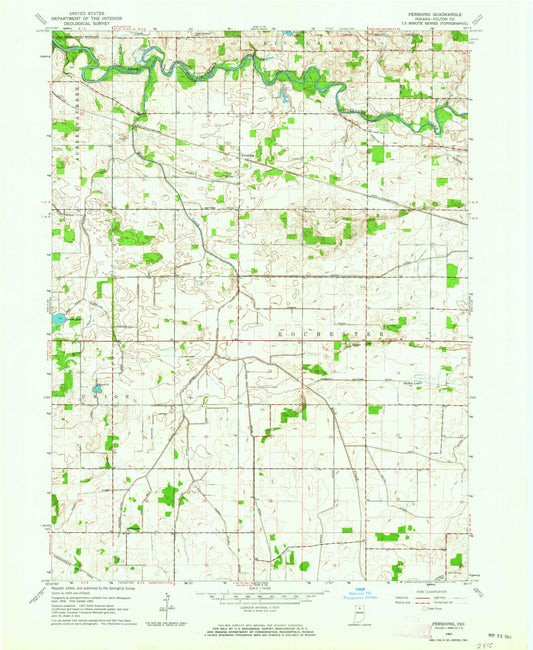 Classic USGS Pershing Indiana 7.5'x7.5' Topo Map Image
