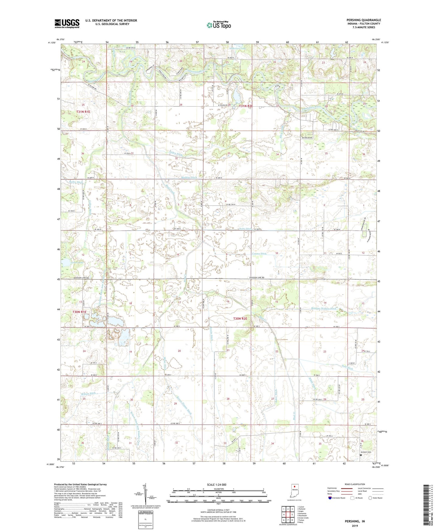 Pershing Indiana US Topo Map Image
