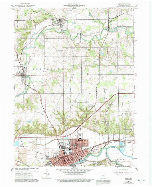 Classic USGS Peru Indiana 7.5'x7.5' Topo Map Image