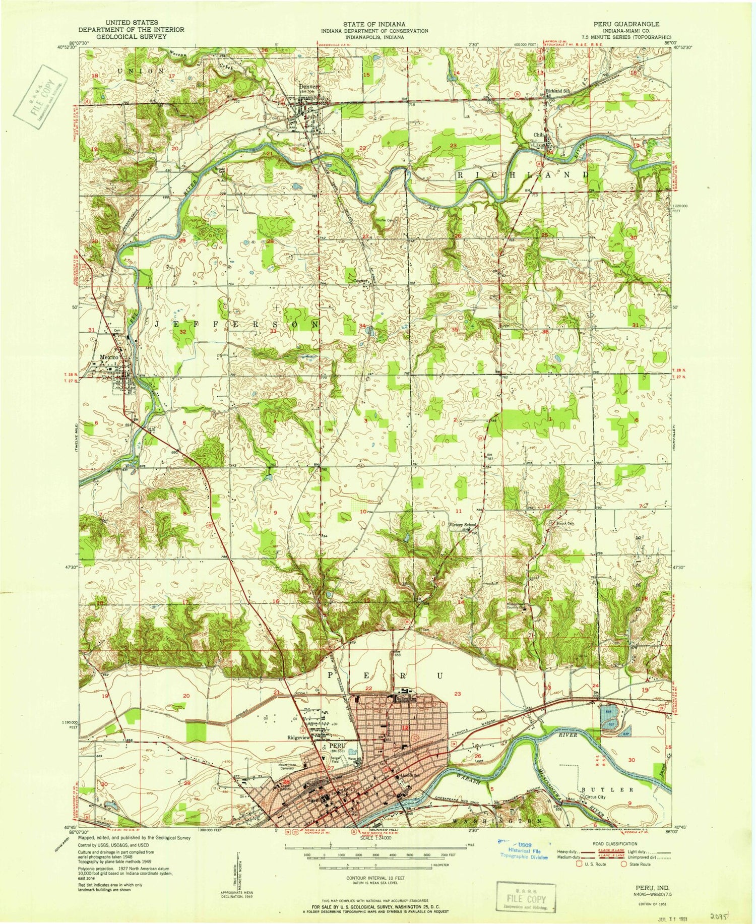 Classic USGS Peru Indiana 7.5'x7.5' Topo Map Image